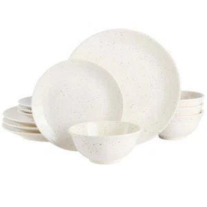 Gibson Elite Ramapo 12 Piece Stoneware Dinnerware Set in White Speckle - Picture 1 of 1