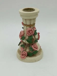 Candelabro cónico Shabby vintage elegante con rosas rosas rosadas granja 6 pulgadas - Imagen 1 de 9
