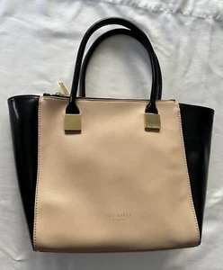 TED BAKER London Taupe Black Faux Leather Crosshatch Tote Handbag. RRP £179. - Picture 1 of 13