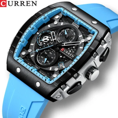 CURREN Men Sport Watch Brand Silicone Wristwatch Big Case Male Quartz Watches - Image 1 of 4