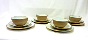 VANCE KITIRA DINNERWARE SET OF 12 CONTOUR ARTISAN GLOSSY WHITE MATTE TAN SPECKLE - Picture 1 of 13