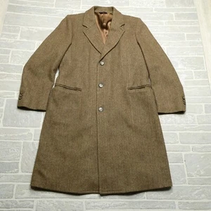 VINTAGE Northern Aire Jacket Mens Size 40 Brown Wool Tweed Herringbone Trench - Picture 1 of 8