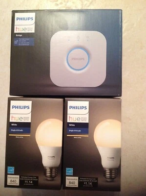 Brand New Philips Hue Bridge & 2 A19 White E26 LED Bulbs  - Image 1 of 4