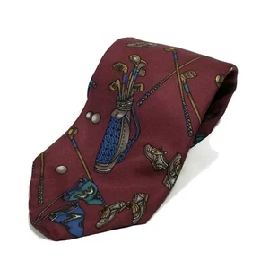 Geoffrey Beene Mens Novelty Golf Tie Burgundy Blue 59" X 3.5" - Picture 1 of 4