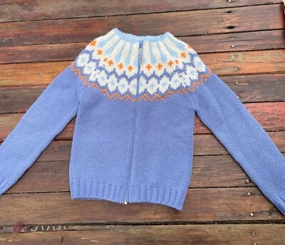 Cárdigan Esprit Niños Fair Isle Talla S Dos Tonos Azul/Naranja/Blanco Cremallera Usado en Excelente Condición Foto 1 de 4