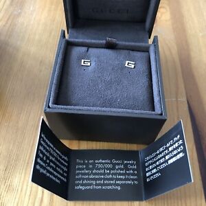 Genuine Gucci 18ct 750 White Gold G Earrings with Box. Vintage