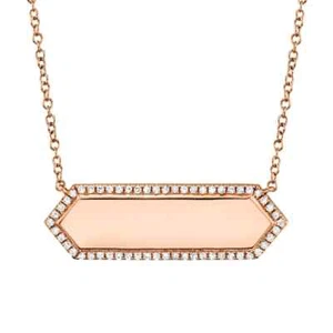 Diamant Namensschild Gravieren Id Anhänger Halskette 14K Rose Gold 0.22CT Rund - Bild 1 von 4