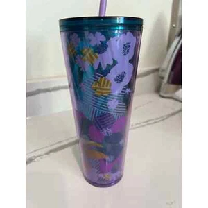 Starbucks Venti Floral Pleated Cold Cup Purple Flowers 2022 - Picture 1 of 5