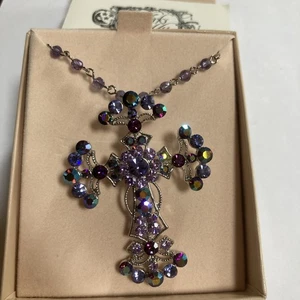 Kirks Folly Rhinestone AB Cross Necklace Brooch Pin NEW - Picture 1 of 15