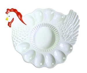 Chicken Hen Shaped Deviled Egg Platter Serving Tray Hand Painted Ceramic - Picture 1 of 4