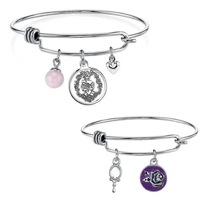 Disney Mommy & Me Mother Daughter Silver Bangle Bracelet Set Belle Beauty Beast - Picture 1 of 2