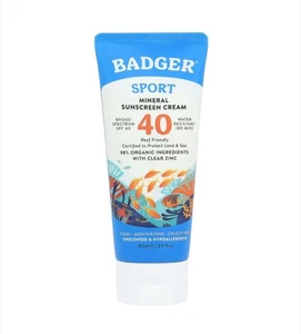 Badger - Sport, Mineral Sunscreen Cream, SPF 40, Unscented, 2.9 fl oz (87 ml) - Picture 1 of 3