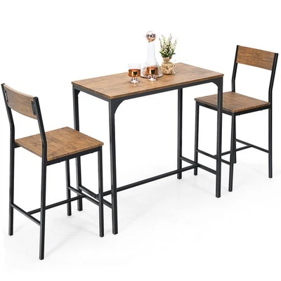 Costway 3PCS Bar Table Set Industrial Counter Height Dining Table Set w/2 Stools - Image 1 of 4