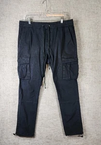 Pacsun Slim Cargo Pants Mens L Black Canvas Tapered Drawstring Cinch Cuff - Picture 1 of 13
