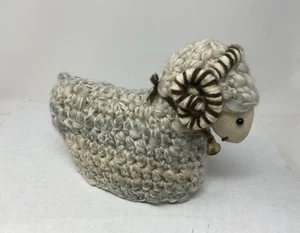 Vintage Stuffed & Crocheted Sheep/Ram Folk Art 5" x 7" - Picture 1 of 8