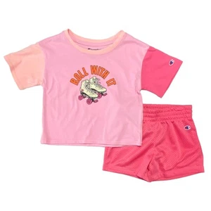 Champion Girls 2PC Outfit Pink Orange Skates Shirt & Shorts Set - Picture 1 of 1
