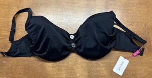 Curvy Kate Women 32 HH Bikini Top Built In Bra Balcony Black Swimwear New W/ Tag - Picture 1 of 17