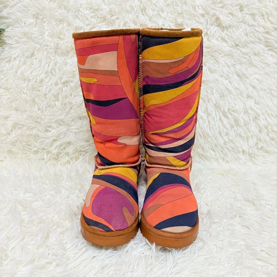 EMILIO PUCCI Multicolor Shearling Boots Geometric Pattern Suede Women’s Designer - Image 1 of 4