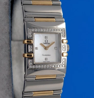 Ladies Omega Constellation Quadra 18K Gold Watch White MOP Dial Diamond 1335.76 - Image 1 of 4