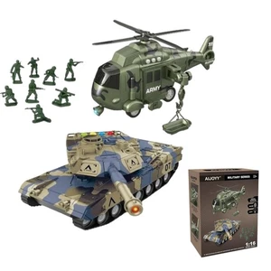 Armee Hubschrauber Panzer Spielset Licht Sound Action Militärfahrzeug Spielzeug für Kinder - Bild 1 von 8