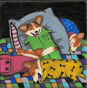 4X4 IMPRESIÓN DE PINTURA PEMBROKE GALÉS CORGI RYTA ARTE POPULAR PIJAMA PERRO CAPRICHOSO - Imagen 1 de 1