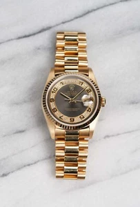 Rolex Daydate 18K Gold Ref 18238 80s Grey Myriad Diamond Dial 36mm - Picture 1 of 5