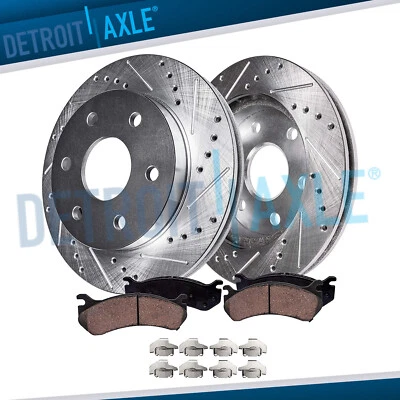 13.58" REAR Drilled Disc Rotors Brake Pads for Chevy GMC Silverado Sierra 1500 - Image 1 of 4