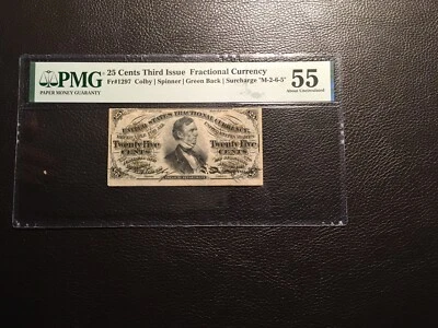 25 Cent Third Issue Fractional  Fr1297 PMG 55 about UNC. Previously Mounted - Image 1 of 4