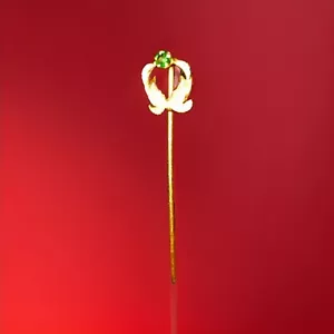 14k Y Gold Stick Pin W/seed Pearls, 1 Green Stone , Acid Tested. Estate Piece - Picture 1 of 9