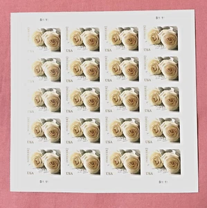 White Wedding Rose Stamps ~ 3 Sheets Of 20 (60 total) Mint Condition - Picture 1 of 2