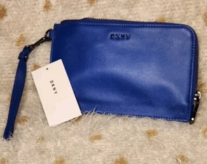 DKNY Zip Around Wristlet  NWT Olympn Blue Leather Heavy Nappa L MSRP $95 - Picture 1 of 8