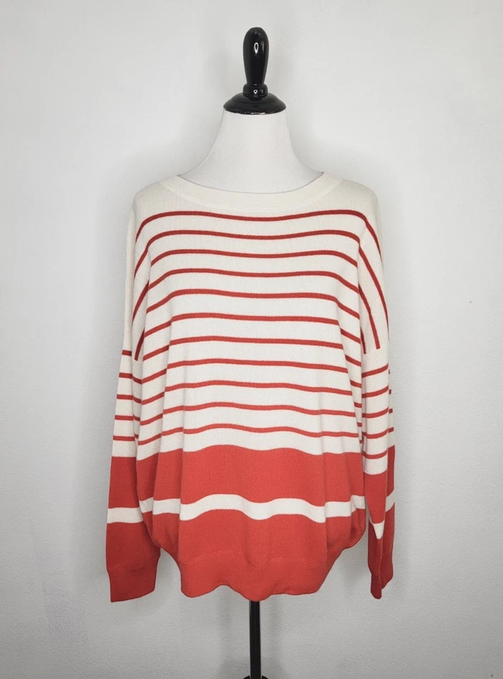 VINCE 100% Cashmere Sweater Women's Size Large Oversized Striped Orange Cream - Image 1 of 4