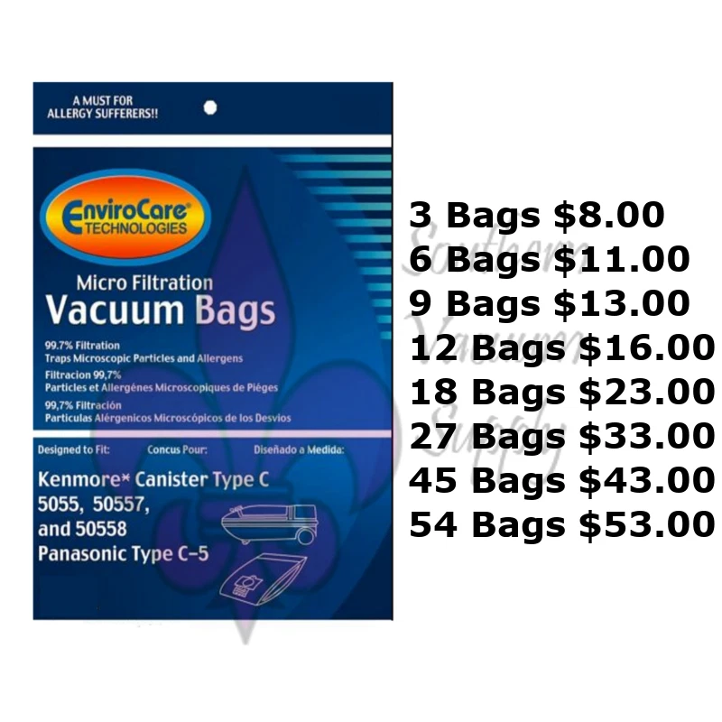 Sears Kenmore Canister Type C Vacuum Bags For 5055, 50557 and 50558 Models - Image 1 of 1