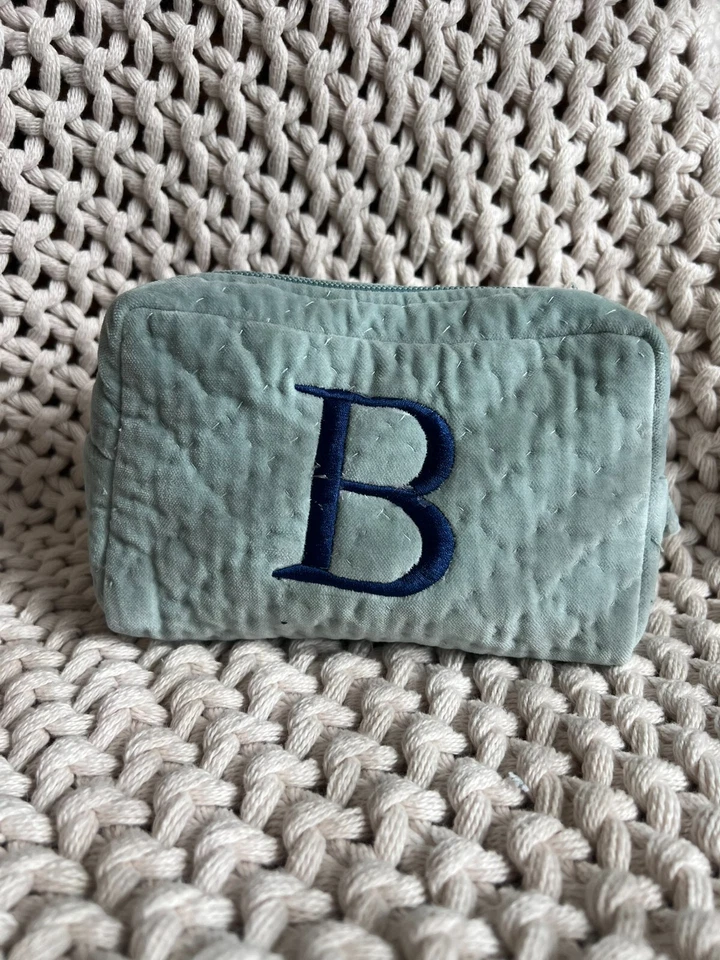 Pottery Barn косметический макияж сумка синий выстеганный бархат шелк с монограммой "B" - Изображение 1 из 1