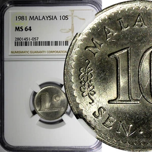 Malaysia Copper-Nickel 1981 10 Sen NGC MS64 KM# 3 (057) - Picture 1 of 4