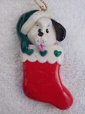 Vintage 1992 Pleasant Valley Designs Clay Dog in Christmas Stocking Ornament