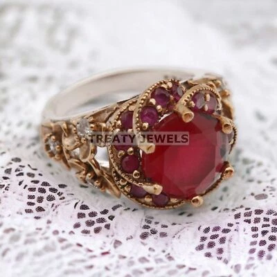 Ruby Round Cut With 925 Sterling Silver Gold Plated Ring For Men's #A52 - Image 1 of 4