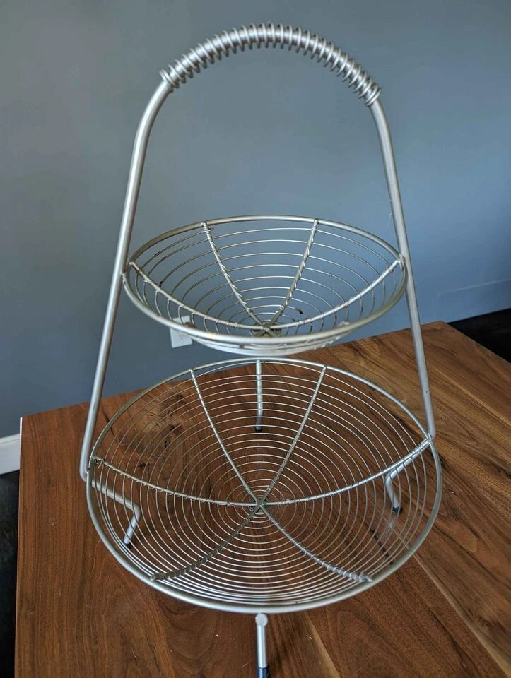 Pottery Barn Wire Metal 2 Tier Fruit Basket  Handle 18.5" Space Saving, Bread - Image 1 of 1