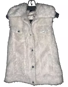 GUESS gilet donna ecopelle smanicato bottoni Y2K bianco taglia media - Foto 1 di 7