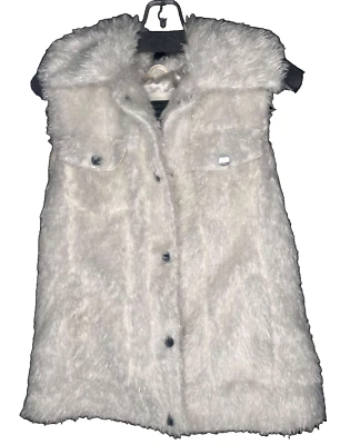 GUESS Mujer Chaleco Imitación Piel Cuero Sin Mangas Botón Y2K Blanco Talla Mediana Foto 1 de 4