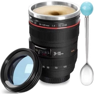 Camera Lens Coffee Mug, Fun Stainless Steel Mug 2.3"W x 5.3"H Hand Wash Only - Picture 1 of 6