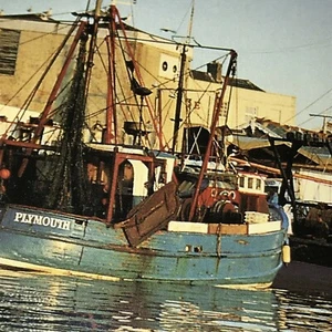 Postcard Plymouth Devon Harbour Fishing Boats At Rest Waterside Town Unposted - Picture 1 of 6