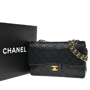 CHANEL Matelasse 25 Double Flap Chain Shoulder Bag Leather BK Vintage 892RF267 - Picture 1 of 18