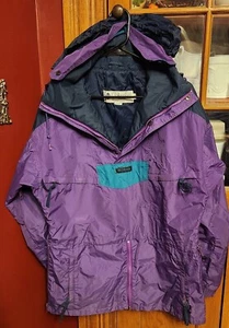 Columbia Jacket Zip Purple and Blue - Womans Size M - Collapsible Zip Hood - Picture 1 of 2