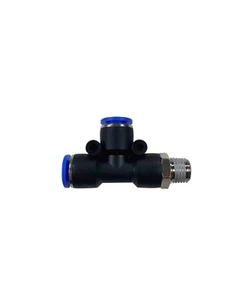 3/8" Tube O.D. x 1/4" MNPT Brass Composite Swivel Push-In Male Run Tee - Picture 1 of 3