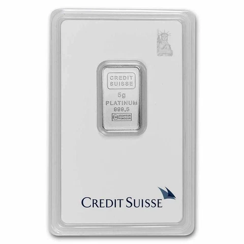 Credit Suisse 5 gram Platinum Bar .999 Fine Platinum Bar With Assay Card Cover