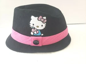 Hello Kitty Girls Embellished Black Fedora Hat With Pink Ribbon And Button M/L - Picture 1 of 7