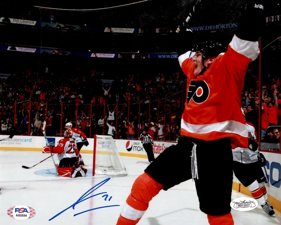 Foto autografada 8x10 assinada por James Van Riemsdyk NHL Philadelphia Flyers PSA CERTIFICADO DE AUTENTICIDADE - Imagem 1 de 1