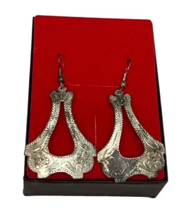 Sterling Silver Mexico GM13 Teardrop Dangle Earings Western Products Floral - Picture 1 of 4