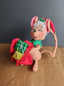 Annalee 6 Zoll Weihnachtsmann Maus mit Geschenkbeutel Filz Plüsch Einweg Puppe Vintage  - Bild 1 von 13